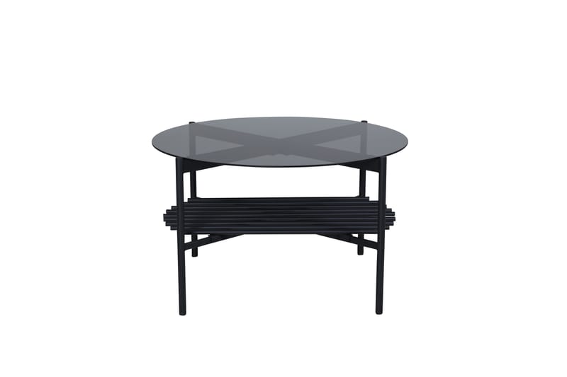 Sofabord Von Staf 80 cm Rundt Glass/Svart - Grå - Sofabord med hjul - Hev og senkbart sofabord - Sofabord med oppbevaring - Sammenleggbart bord - Marmorbord - Sofabord & salongbord