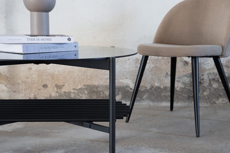 Sofabord Von Staf 80 cm Rundt Glass/Svart - Grå - Sofabord med hjul - Hev og senkbart sofabord - Sofabord med oppbevaring - Sammenleggbart bord - Marmorbord - Sofabord & salongbord