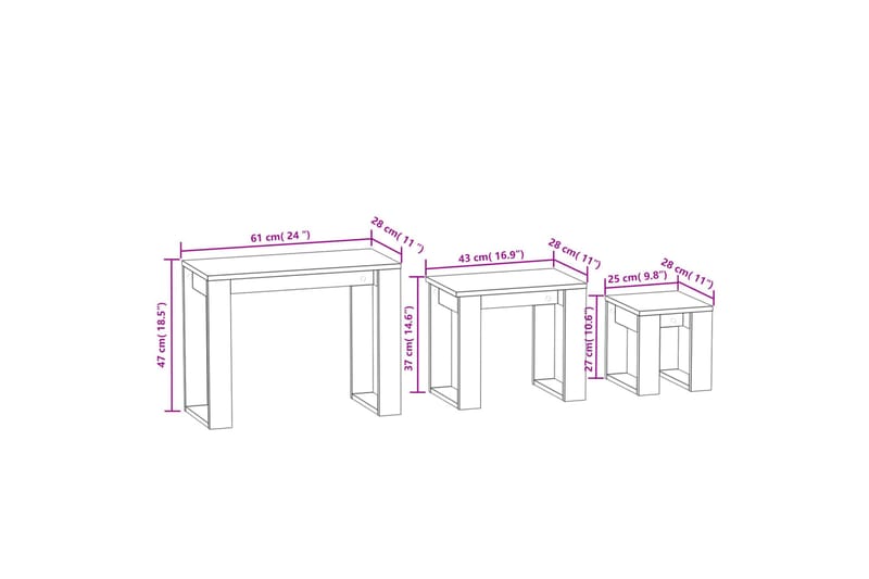 Stablebord 3 stk brun eik konstruert tre - Brun - Møbler - Bord - Sofabord & salongbord