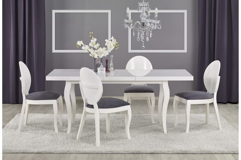 Spisebord Poderi Forlengningsbart 160 cm - Hvit - Sammenleggbart bord - Marmorbord - Spisebord & kjøkkenbord
