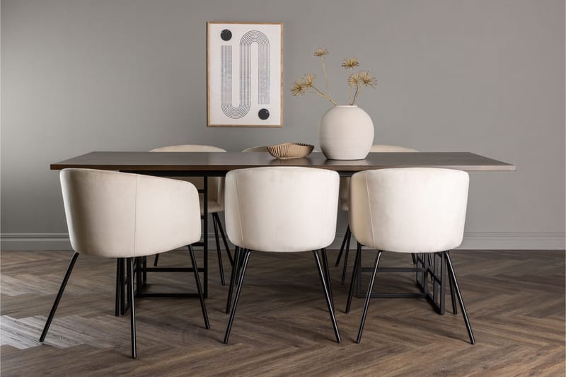 Spisegruppe Achimenes 220 cm Rektangulær med 6 Beraid Stoler - Beige - Møbler - Bord - Spisegruppe