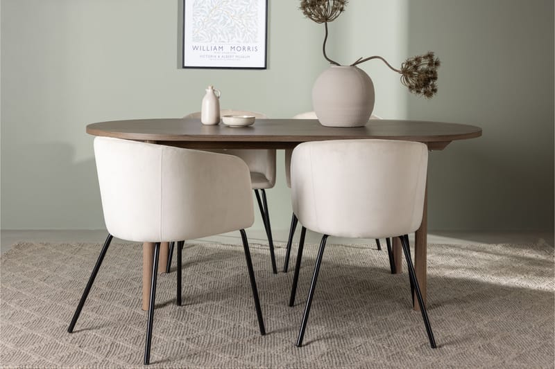 Spisegruppe Andy 180 cm Oval med 4 Beraid Stoler - Beige - Møbler - Bord - Spisegruppe