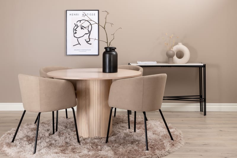 Spisegruppe Cinaba 110 cm Rund med 4 Beraid Stoler - Beige - Møbler - Bord - Spisegruppe