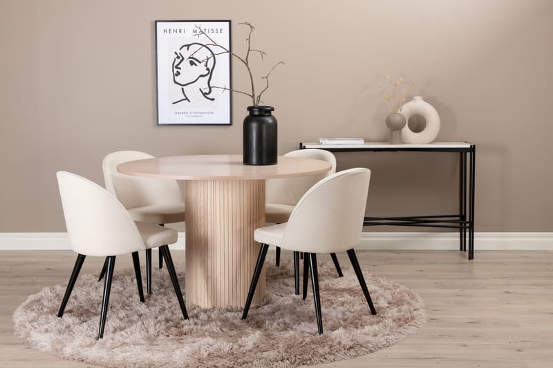 Spisegruppe Cinaba 110 cm Rund med 4 Longreone Stoler - Beige - Møbler - Bord - Spisegruppe