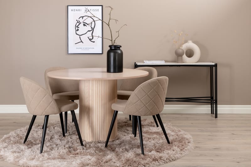 Spisegruppe Cinaba 110 cm Rund med 4 Longreone Stoler - Beige - Møbler - Bord - Spisegruppe