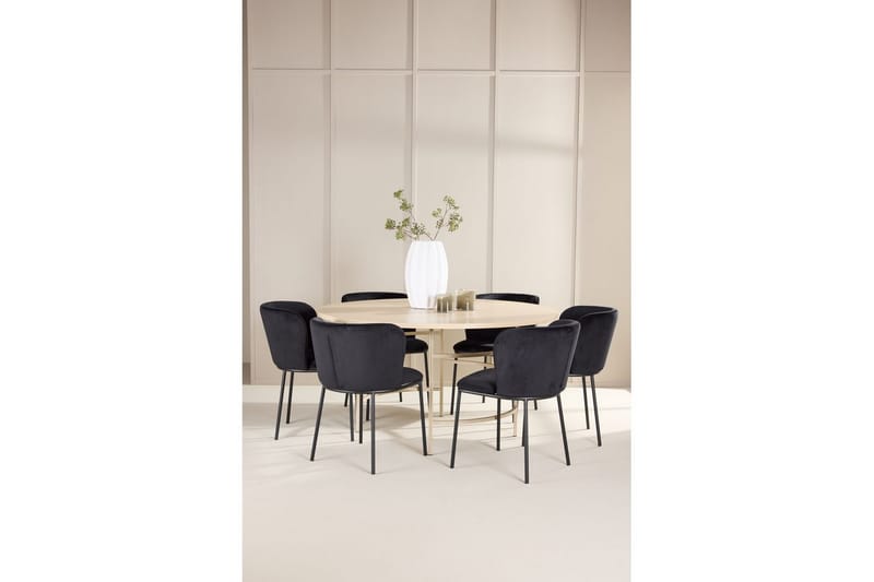 Spisegruppe Copenhagen Rund 140 cm Hvit/Beige med 6 Edina-stoler - Møbler - Bord - Spisegruppe