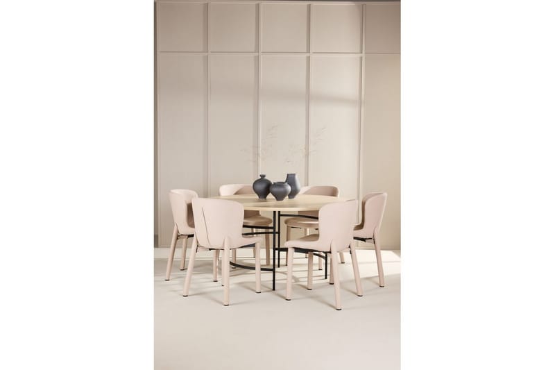 Spisegruppe Copenhagen Rund 140 cm med 6 Astoria-stoler Hvit / Svart, Beige - Hvit / Svart, Beige - Møbler - Bord - Spisegruppe