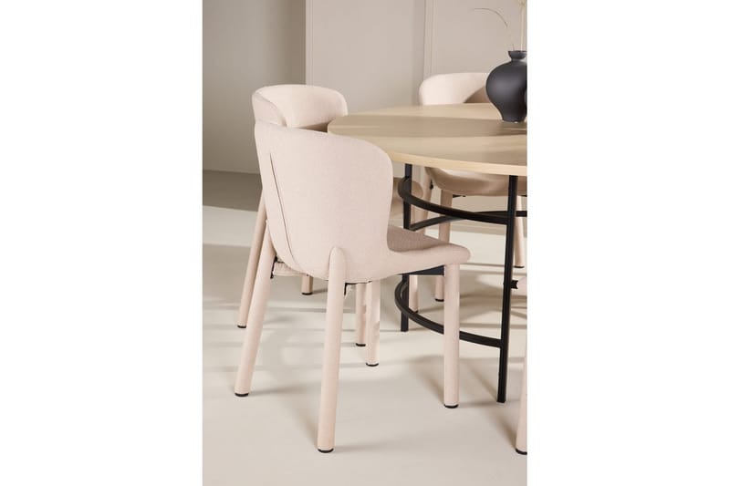 Spisegruppe Copenhagen Rund 140 cm med 6 Astoria-stoler Hvit / Svart, Beige - Hvit / Svart, Beige - Møbler - Bord - Spisegruppe