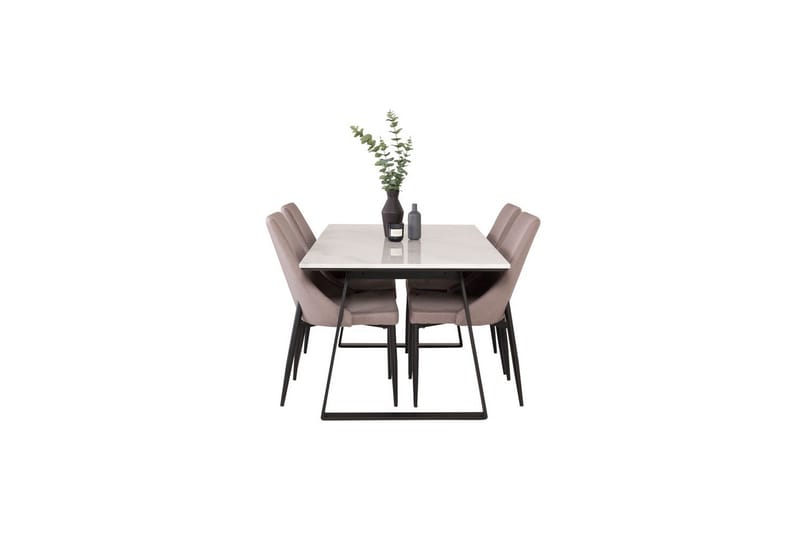 Spisegruppe Estelle Rektangulært 140x90 cm Hvit Marmor / Svart med 4 stk Leone 2.0 Stoler - Møbler - Bord - Spisegruppe