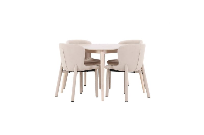 Spisegruppe Flora Rund 120 cm Hvit med 4 stk Astoria stoler Beige - Beige - Møbler - Bord - Spisegruppe