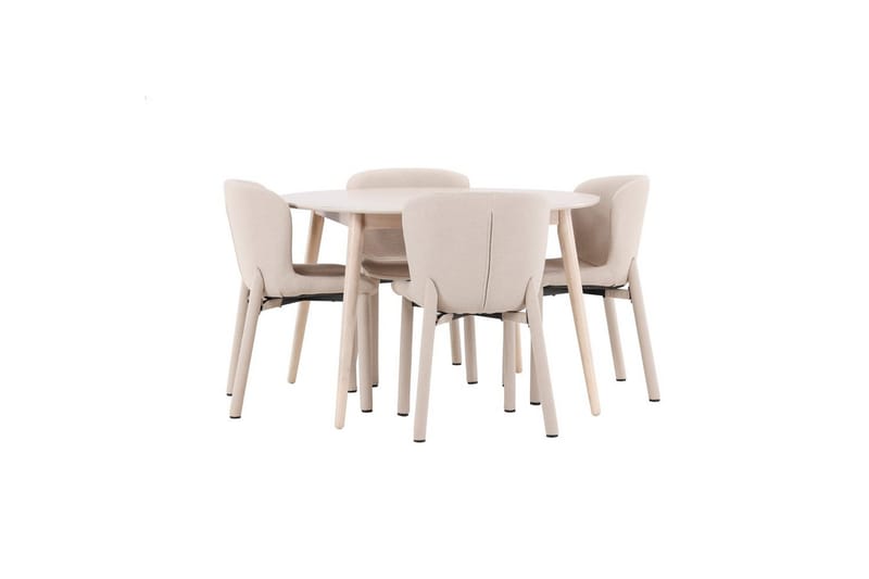 Spisegruppe Flora Rund 120 cm Hvit med 4 stk Astoria stoler Beige - Beige - Møbler - Bord - Spisegruppe