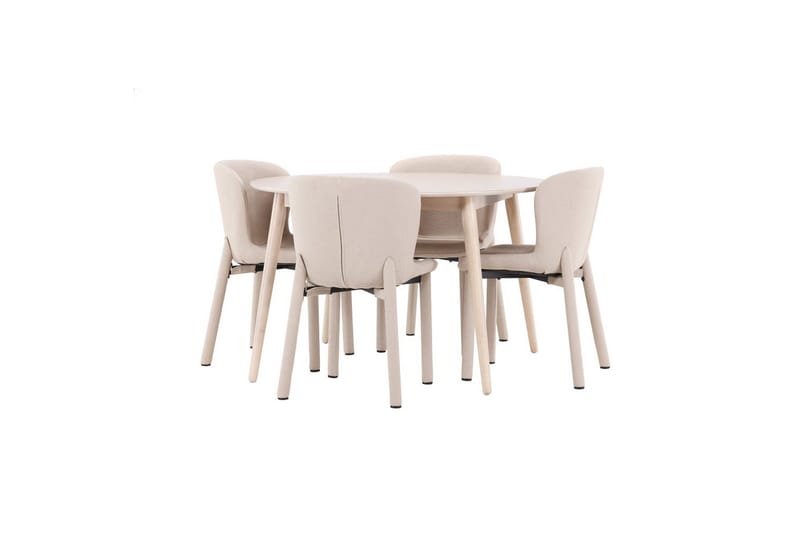 Spisegruppe Flora Rund 120 cm Hvit med 4 stk Astoria stoler Beige - Beige - Møbler - Bord - Spisegruppe