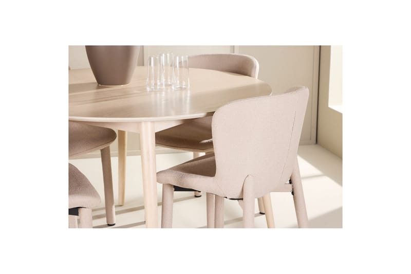 Spisegruppe Flora Rund 120 cm Hvit med 4 stk Astoria stoler Beige - Beige - Møbler - Bord - Spisegruppe