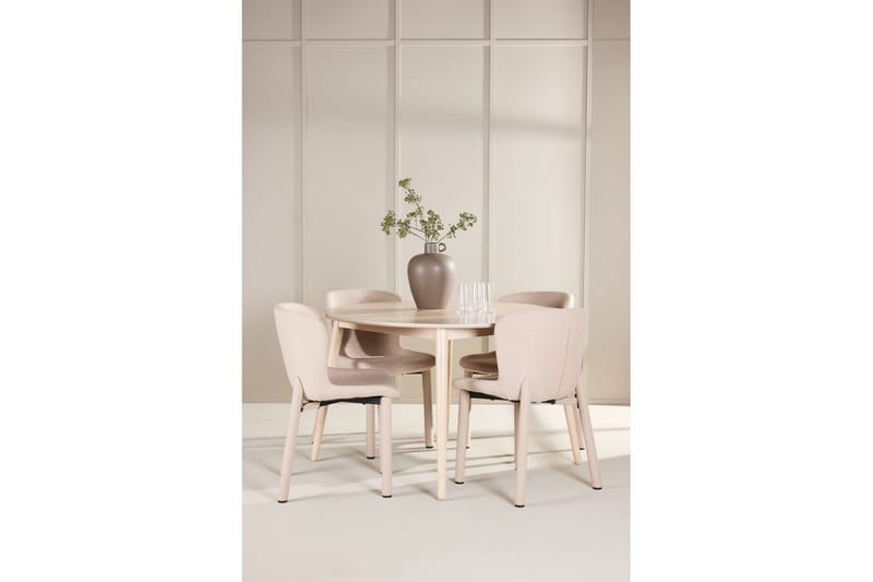 Spisegruppe Flora Rund 120 cm Hvit med 4 stk Astoria stoler Beige - Beige - Møbler - Bord - Spisegruppe