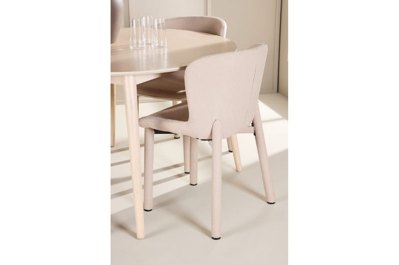 Spisegruppe Flora Rund 120 cm Hvit med 4 stk Astoria stoler Beige - Beige - Møbler - Bord - Spisegruppe