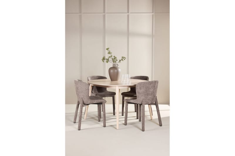 Spisegruppe Flora Rund 120 cm Hvit med 4 stk Astoria stoler Brun - Brun - Møbler - Bord - Spisegruppe