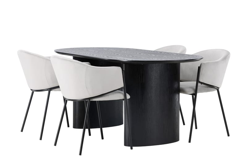 Spisegruppe Isolde 180 cm Oval med 4 Evelina Stoler - Svart - Møbler - Bord - Spisegruppe