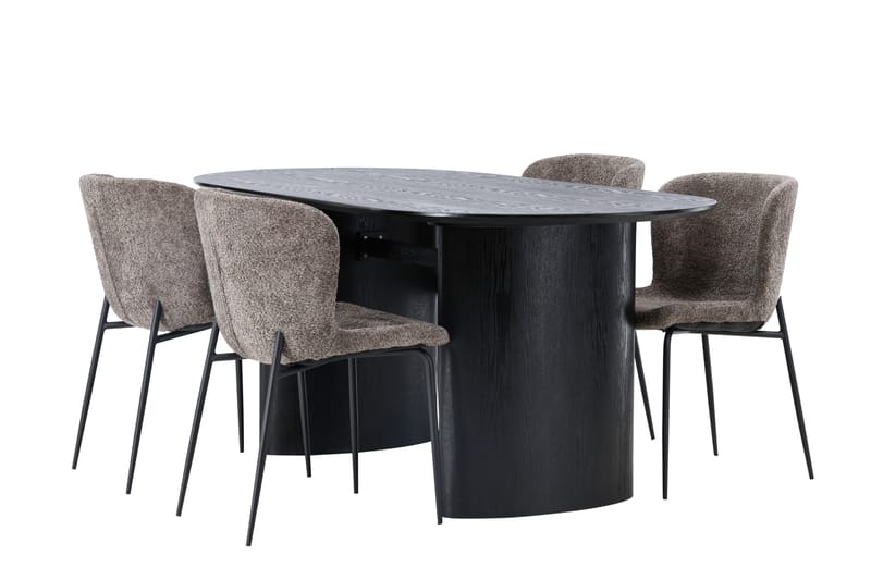 Spisegruppe Isolde 180 cm Oval med 4 Habesh Stoler - Svart - Møbler - Bord - Spisegruppe