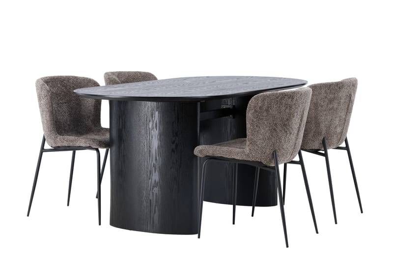 Spisegruppe Isolde 180 cm Oval med 4 Habesh Stoler - Svart - Møbler - Bord - Spisegruppe