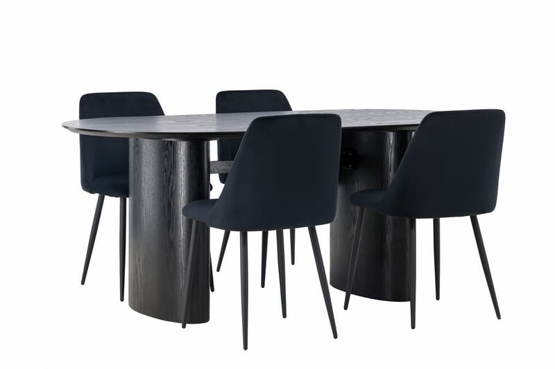 Spisegruppe Isolde 180 cm Oval med 4 Night Stoler - Svart - Møbler - Bord - Spisegruppe