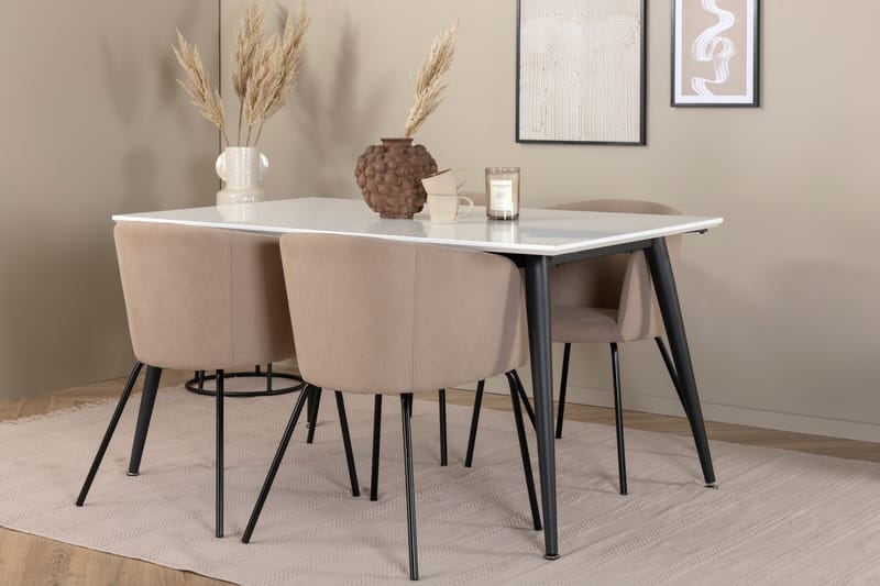 Spisegruppe Jyma 150 cm Rektangulær med 4 Beraid Stoler - Beige - Møbler - Bord - Spisegruppe