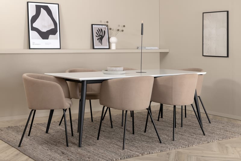 Spisegruppe Jyma 195 cm Rektangulær med 6 Beraid Stoler - Beige - Møbler - Bord - Spisegruppe