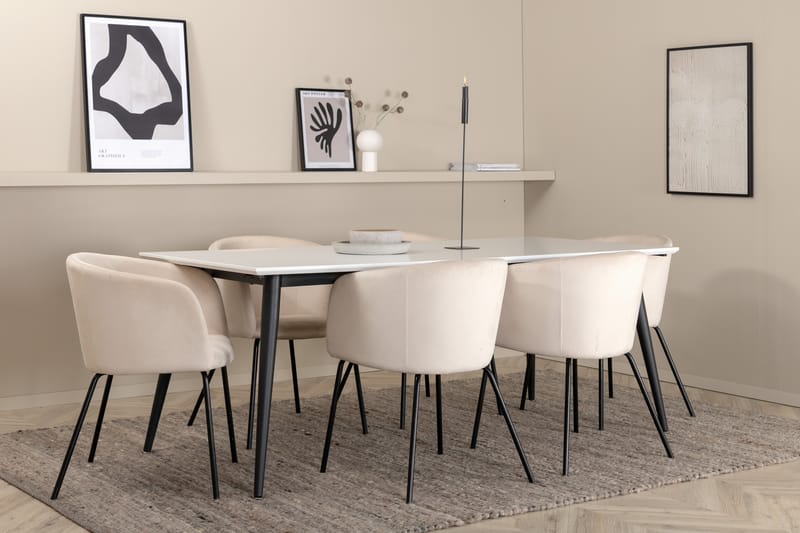 Spisegruppe Jyma 195 cm Rektangulær med 6 Beraid Stoler - Beige - Møbler - Bord - Spisegruppe