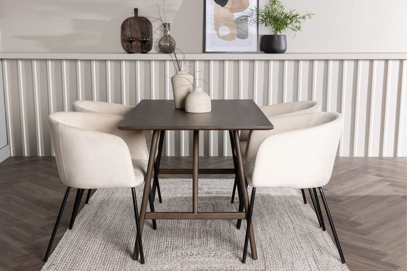 Spisegruppe Kaseidon 120 cm Rektangulær med 4 Beraid Stoler - Beige - Møbler - Bord - Spisegruppe