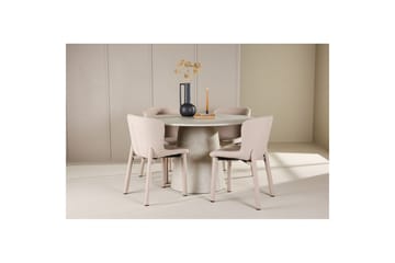 Spisegruppe Lanzo Rund 120 cm Beige med 4 stk Astoria Stoler Beige - Beige - Møbler - Bord - Spisegruppe