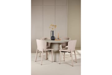 Spisegruppe Lanzo Rund 120 cm Beige med 4 stk Astoria Stoler Beige - Beige - Møbler - Bord - Spisegruppe