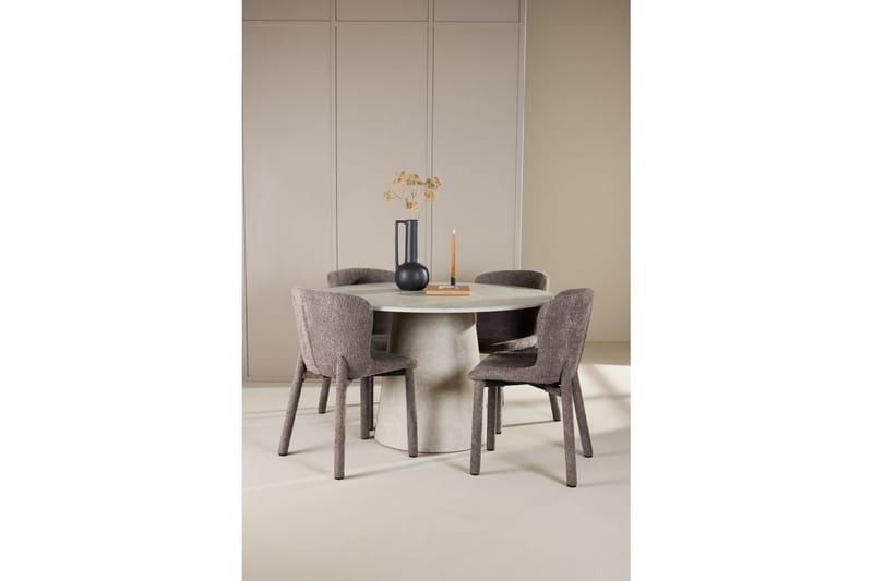 Spisegruppe Lanzo Rund 120 cm Beige med 4 stk Astoria Stoler Brun - Brun - Møbler - Bord - Spisegruppe