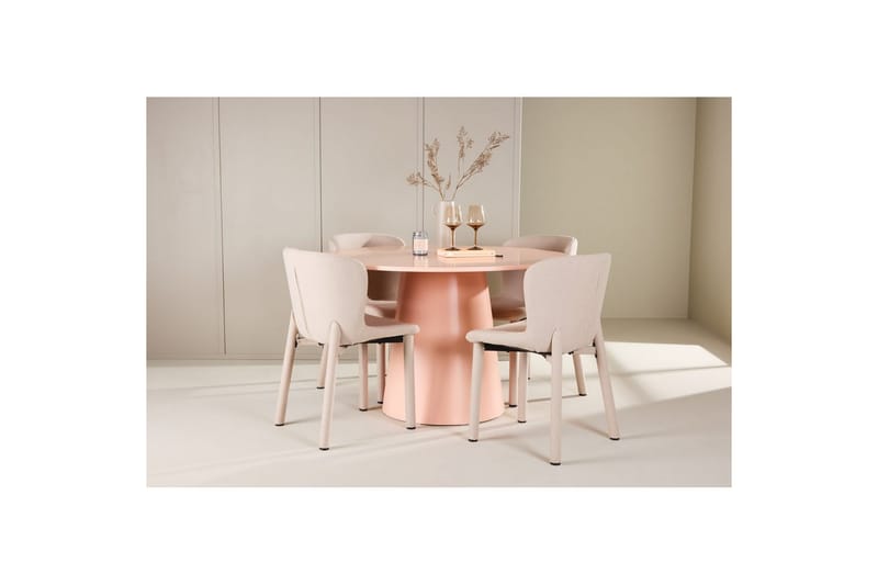 Spisegruppe Lanzo Rund 120 cm Rosa med 4 stk Astoria Stoler Beige - Beige - Møbler - Bord - Spisegruppe