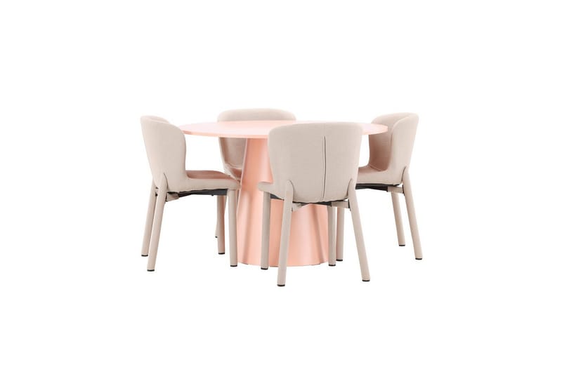 Spisegruppe Lanzo Rund 120 cm Rosa med 4 stk Astoria Stoler Beige - Beige - Møbler - Bord - Spisegruppe