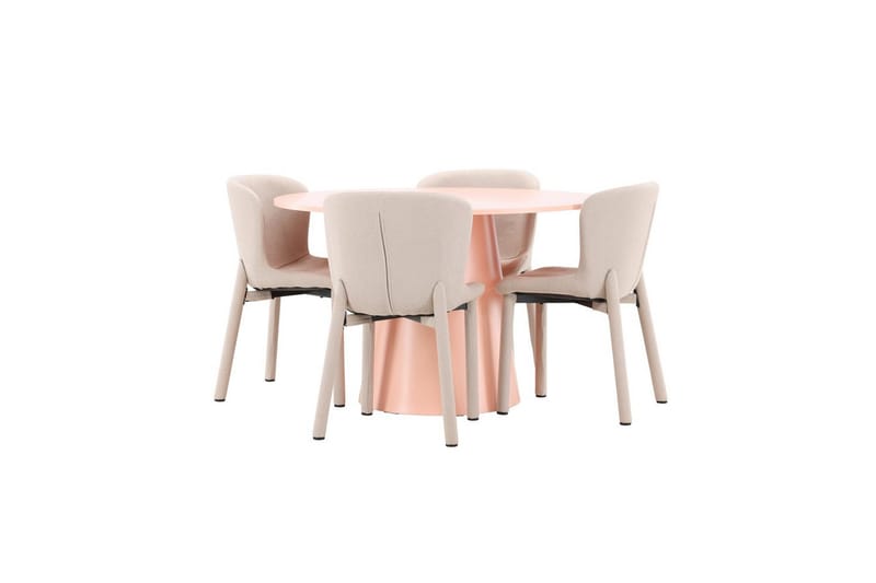 Spisegruppe Lanzo Rund 120 cm Rosa med 4 stk Astoria Stoler Beige - Beige - Møbler - Bord - Spisegruppe