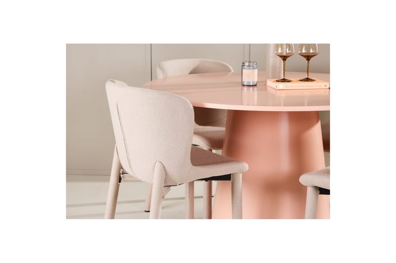 Spisegruppe Lanzo Rund 120 cm Rosa med 4 stk Astoria Stoler Beige - Beige - Møbler - Bord - Spisegruppe