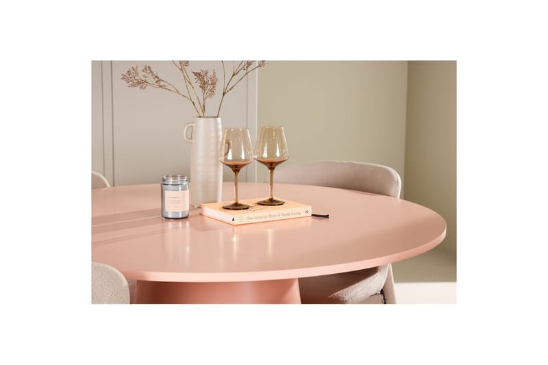 Spisegruppe Lanzo Rund 120 cm Rosa med 4 stk Astoria Stoler Beige - Beige - Møbler - Bord - Spisegruppe