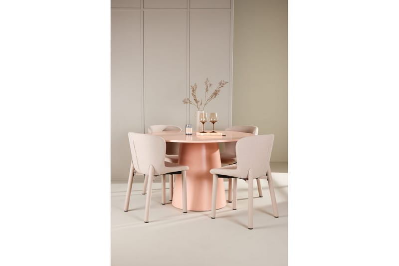 Spisegruppe Lanzo Rund 120 cm Rosa med 4 stk Astoria Stoler Beige - Beige - Møbler - Bord - Spisegruppe