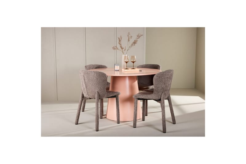 Spisegruppe Lanzo Rund 120 cm Rosa med 4 stk Astoria Stoler Brun - Brun - Møbler - Bord - Spisegruppe