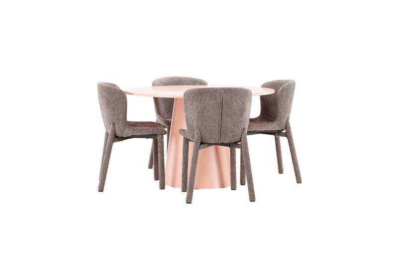 Spisegruppe Lanzo Rund 120 cm Rosa med 4 stk Astoria Stoler Brun - Brun - Møbler - Bord - Spisegruppe