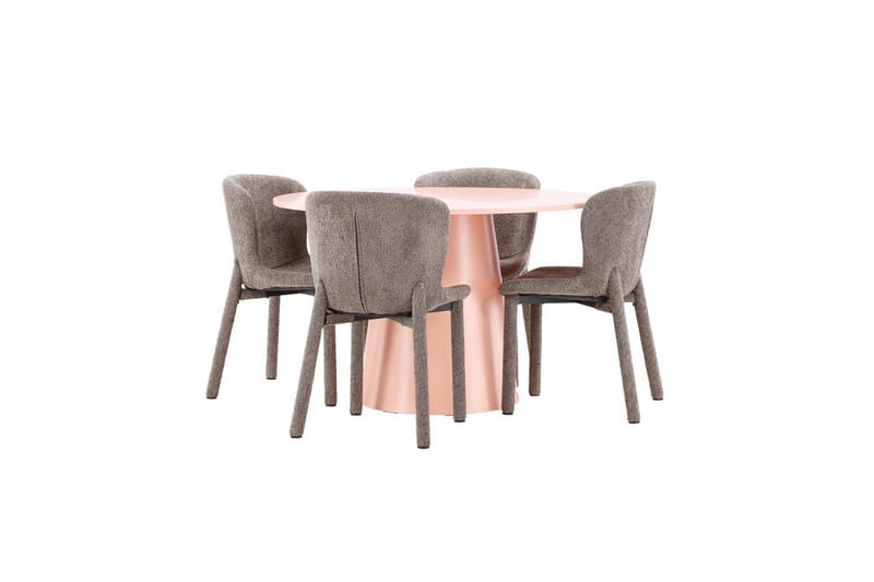 Spisegruppe Lanzo Rund 120 cm Rosa med 4 stk Astoria Stoler Brun - Brun - Møbler - Bord - Spisegruppe