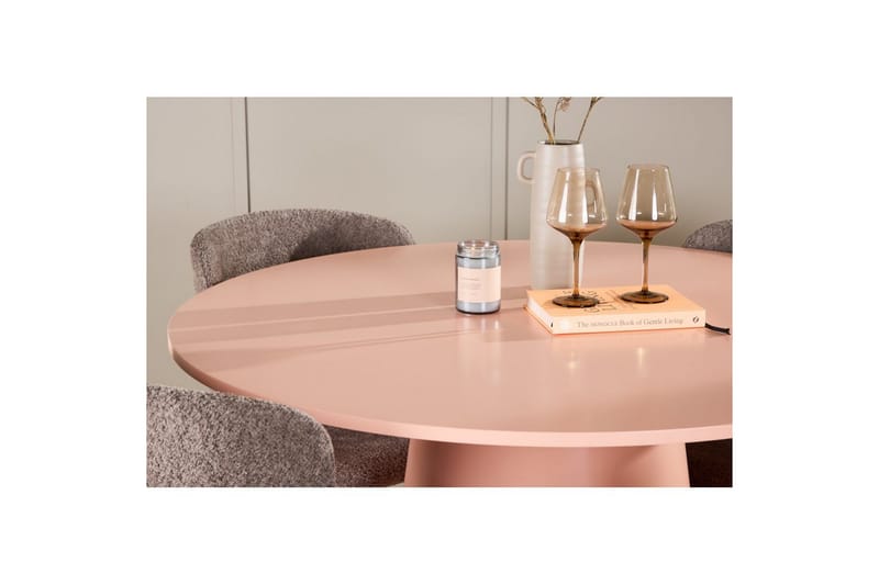 Spisegruppe Lanzo Rund 120 cm Rosa med 4 stk Astoria Stoler Brun - Brun - Møbler - Bord - Spisegruppe