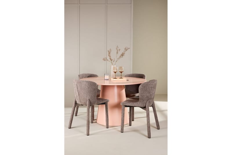 Spisegruppe Lanzo Rund 120 cm Rosa med 4 stk Astoria Stoler Brun - Brun - Møbler - Bord - Spisegruppe