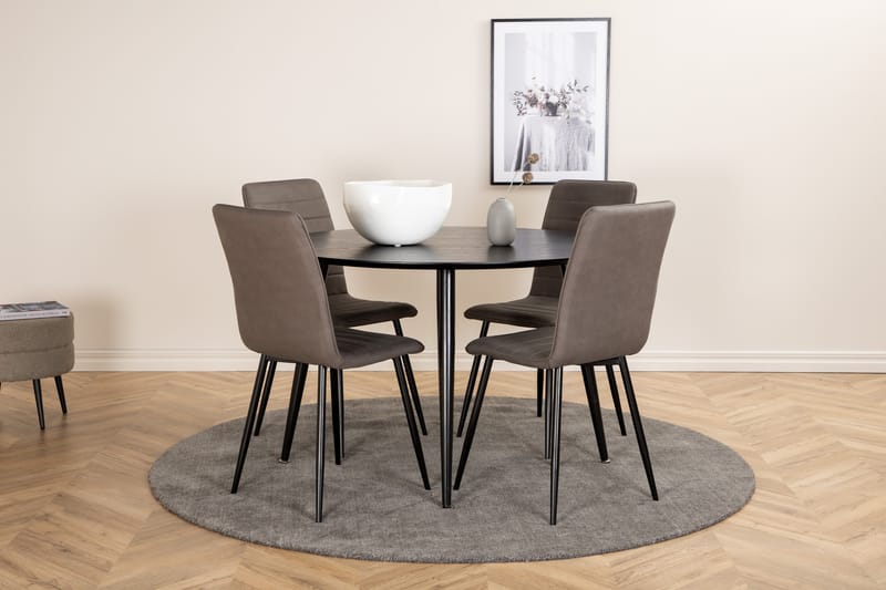 Spisegruppe Larrinzar 115 cm Rund med 4 Sofiero Stoler - Svart - Møbler - Bord - Spisegruppe