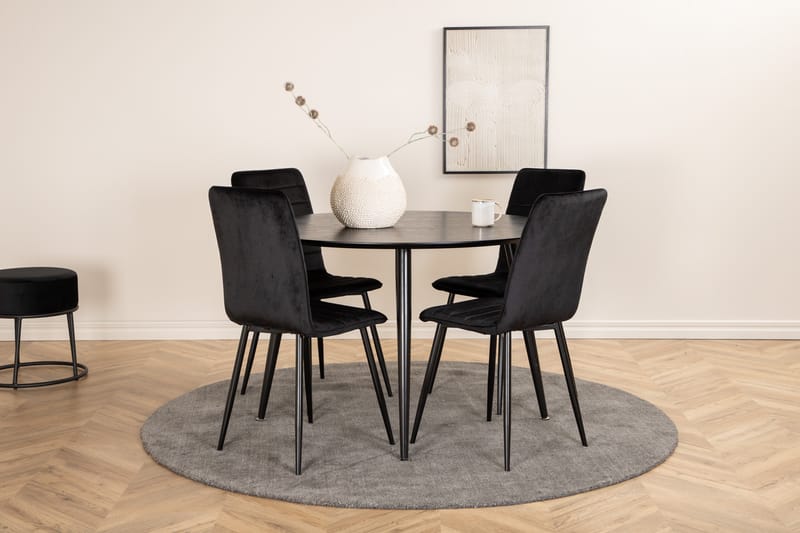 Spisegruppe Larrinzar 115 cm Rund med 4 Sofiero Stoler - Svart - Møbler - Bord - Spisegruppe