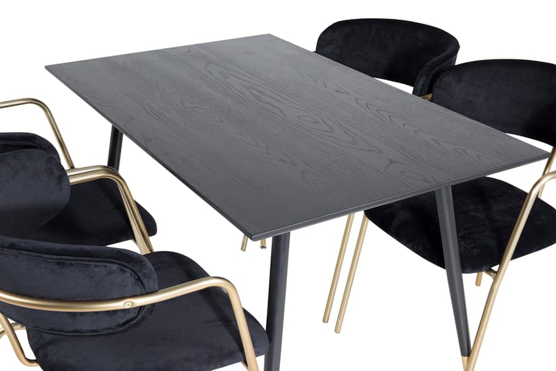 Spisegruppe Larrinzar 120 cm Rund med 4 Ayacor Stoler - Svart/Gull - Møbler - Bord - Spisegruppe