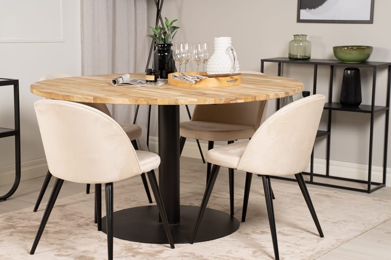 Spisegruppe Laura 140 cm Rund med 4 Longreone Stoler - Beige - Møbler - Bord - Spisegruppe