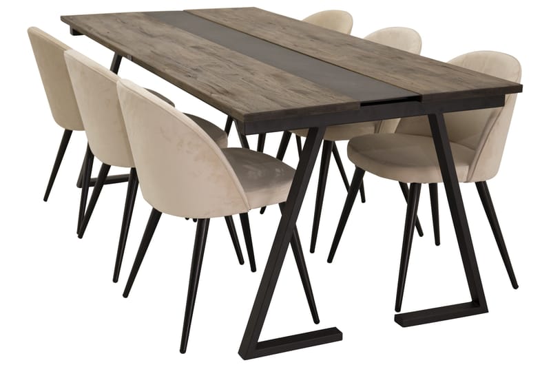 Spisegruppe Luna 200 cm Rektangulær med 6 Longreone Stoler - Beige - Møbler - Bord - Spisegruppe