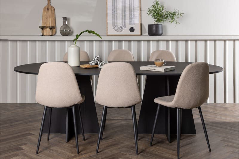 Spisegruppe Manciat 230 cm Oval med 6 Nicci Stoler - Beige - Møbler - Bord - Spisegruppe