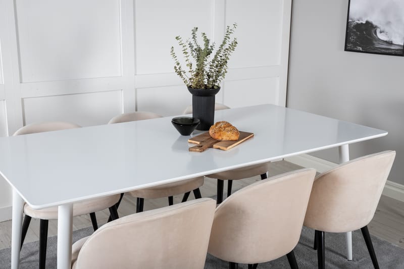 Spisegruppe Nicci 180 cm Rektangulær med 6 Longreone Stoler - Beige - Møbler - Bord - Spisegruppe