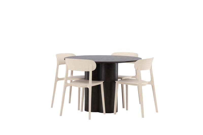 Spisegruppe Oliwero 110 cm Rund med 4 Åstol Stoler - Beige - Møbler - Bord - Spisegruppe